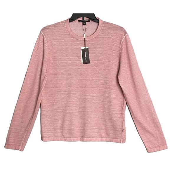 Michael Kors T-Shirt Men's Large Long Sleeve Crew Neck Linen Dusty Rose NEW - Picture 2 of 14